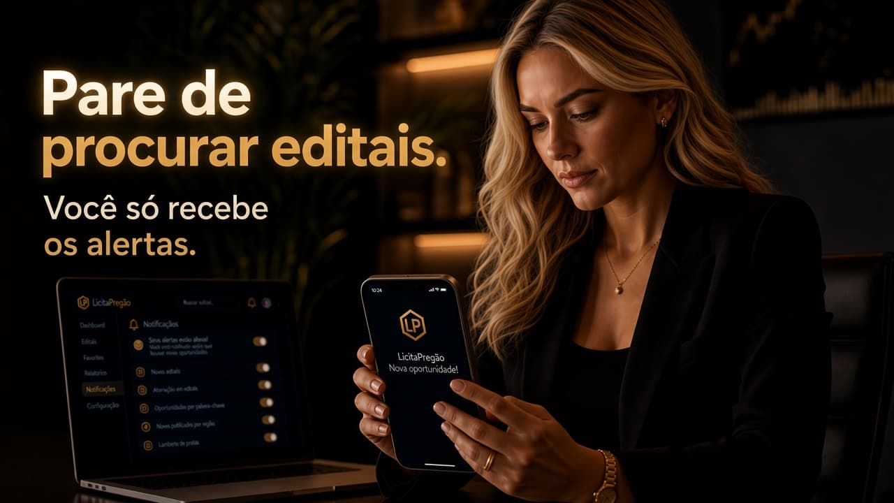 Pare de procurar editais. Você configura os filtros; o LicitaPregão avisa no celular quando aparece uma oportunidade.