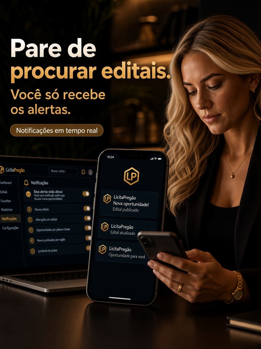 Pare de procurar editais. Com o LicitaPregão você só recebe os alertas no celular.