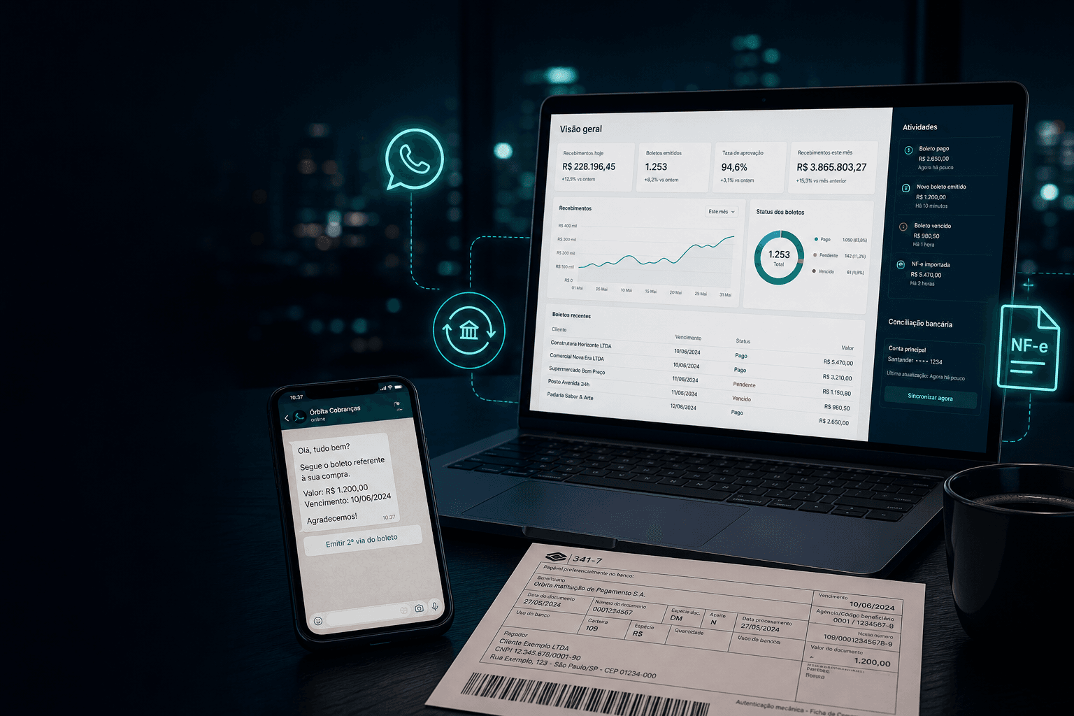 Órbita — painel financeiro com boletos e cobranças