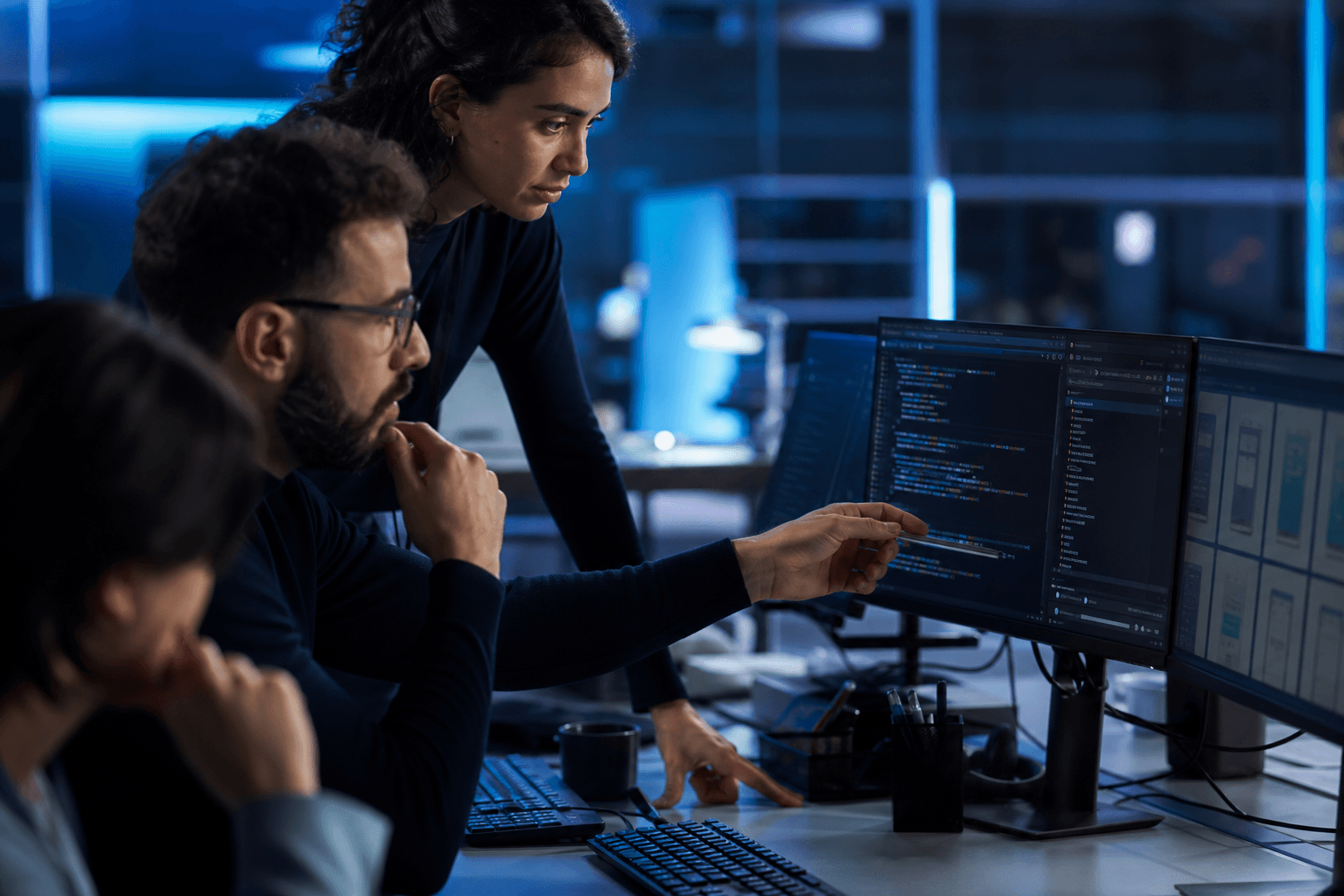 Equipe de desenvolvimento criando software sob medida para o seu negócio